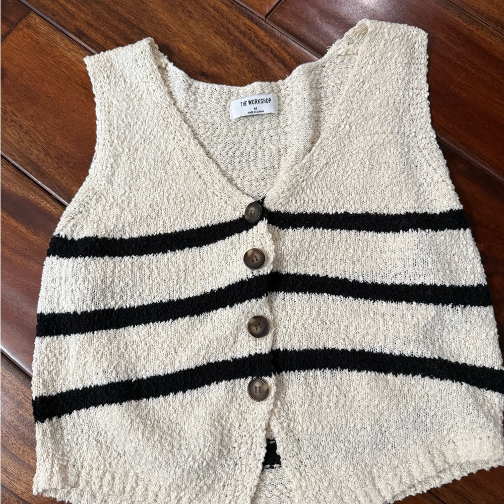 Striped Knit Vest with Buttons